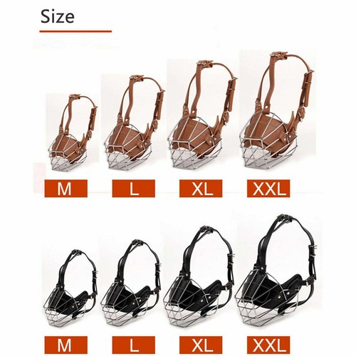 Metall Draht Leder Korb Käfig Hund Maulkorb mit verstellbaren Riemen kein Biss Bellen - Bild 3 von 22