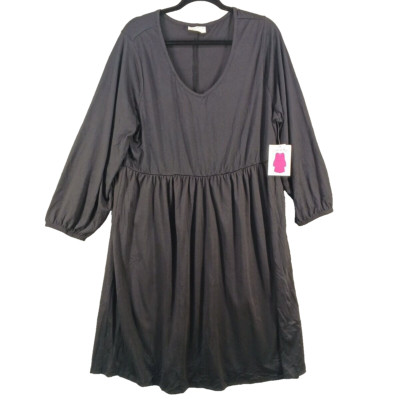 NWT BOBBIE BROOKS A-Line Knit Dress Long Sleeve V-Neck Solid Black SIZE 2X