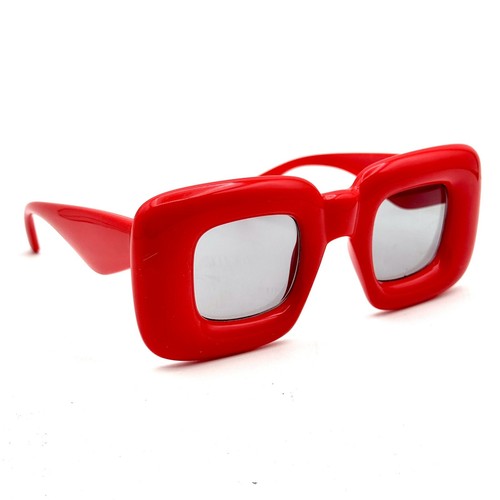 Modedesigner Sonnenbrille Blasenstil Übergröße quadratisch rotes Gestell graue Gläser - Bild 10 von 10