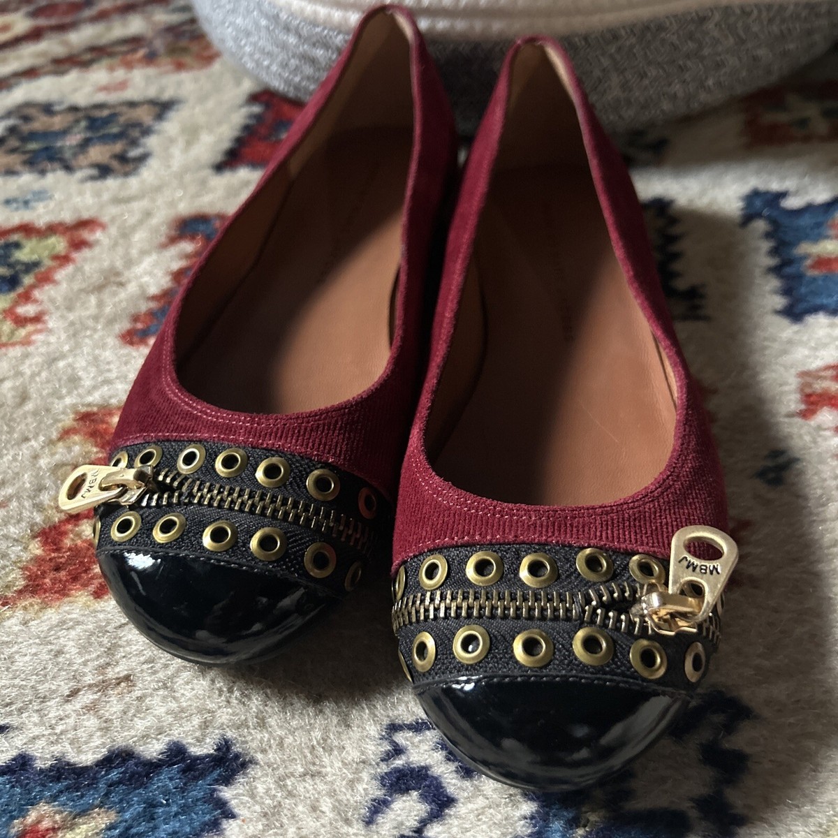 Marc By Marc Jacobs Black Red Leather Studded Mouse Ballerina