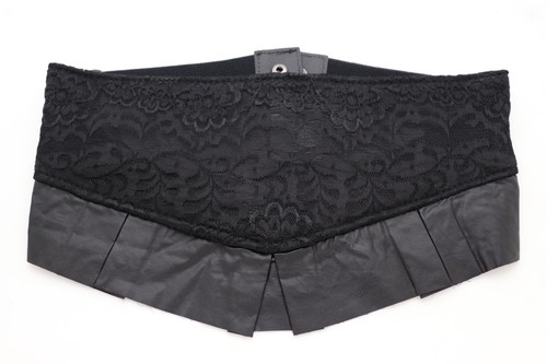 Women Black Wide Elastic Strap Floral Lace Fabric Sexy Fun Belt Hip Waist Size S