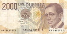 Italy  2000  Lira  3.10.1990  P 115  Series  AA-L  Circulated Banknote MPCH