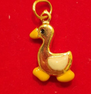 NEW 9ct Yellow Gold 3D Duck Charm 375 Pendant Duckling 9KTYellow & Cream Enamel