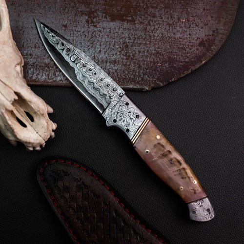 Wild Blades 8.7" Full Tang Hunting Knife Handmade EDC Damascus + Leather Sheath - Picture 5 of 12