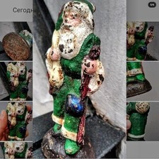 🇺🇦1904 Antique Christmas Ornametoy Tree Stand Santa Claus Antique Toy Tin 