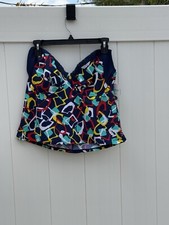 NWT Catalina Geometric Print Navy Halter Swim Top Underwire Large 36/38 C/D Cup