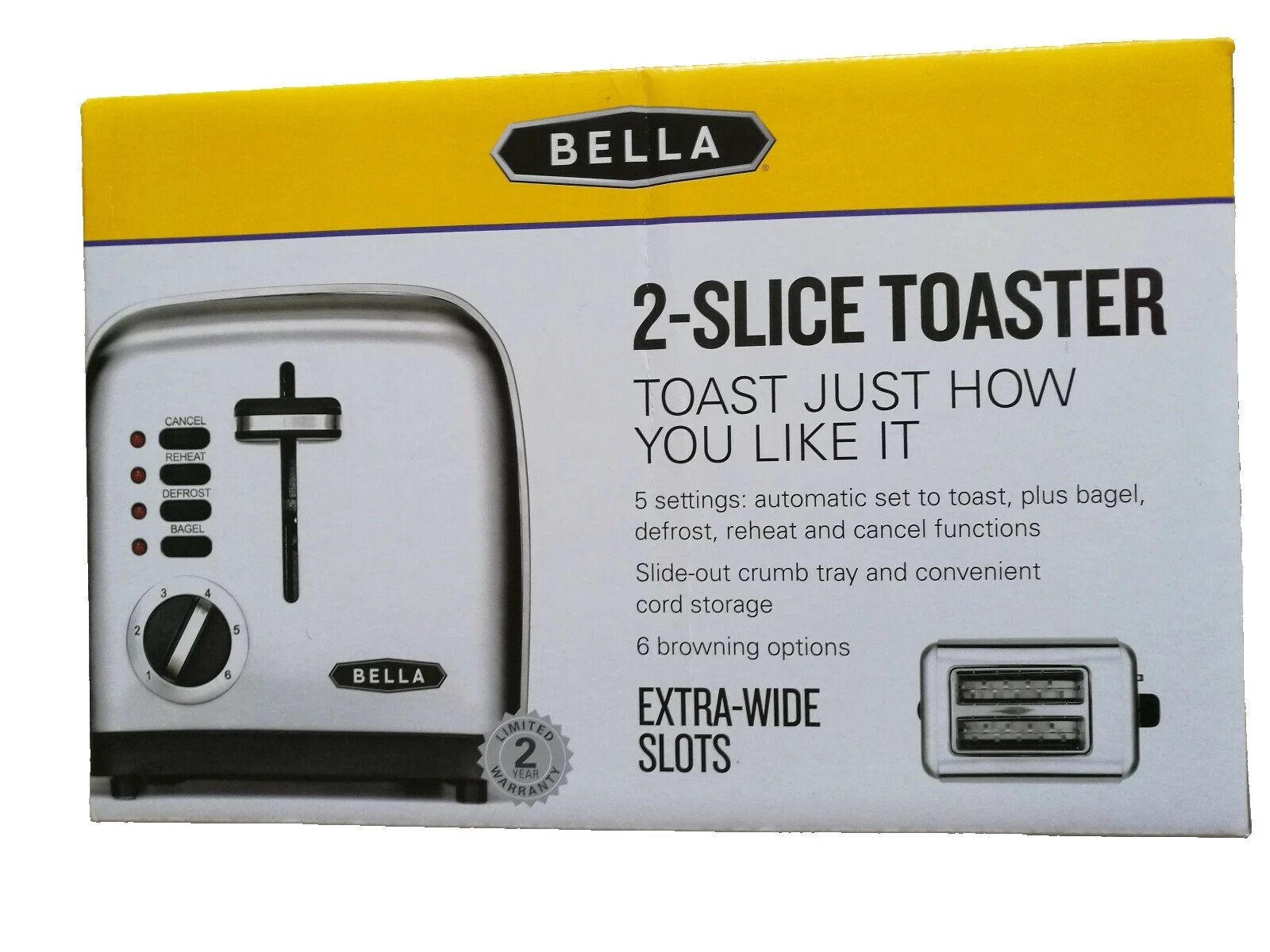 Ranura ancha de acero inoxidable Bella/Tostadora Bagel tostadoras