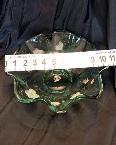 Vintage Fenton Floral Iridescent Satin Hand Painted Bowl Dish - Picture 10 of 12