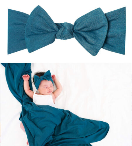 Kupferperle Baby dehnbar weich gestrickt Stirnband Schleife Baby Mädchen Stirnband 0-6 M Stahl - Bild 1 von 3