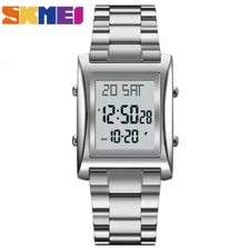SKMEI Men Digital Watch Steel Rectangle Wristwatch Alarm LED Light Males Watches
