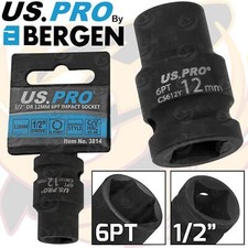 US PRO 12mm Shallow Impact Socket 1/2" Drive 12mm 6 Point Single Hex Impact CR-V