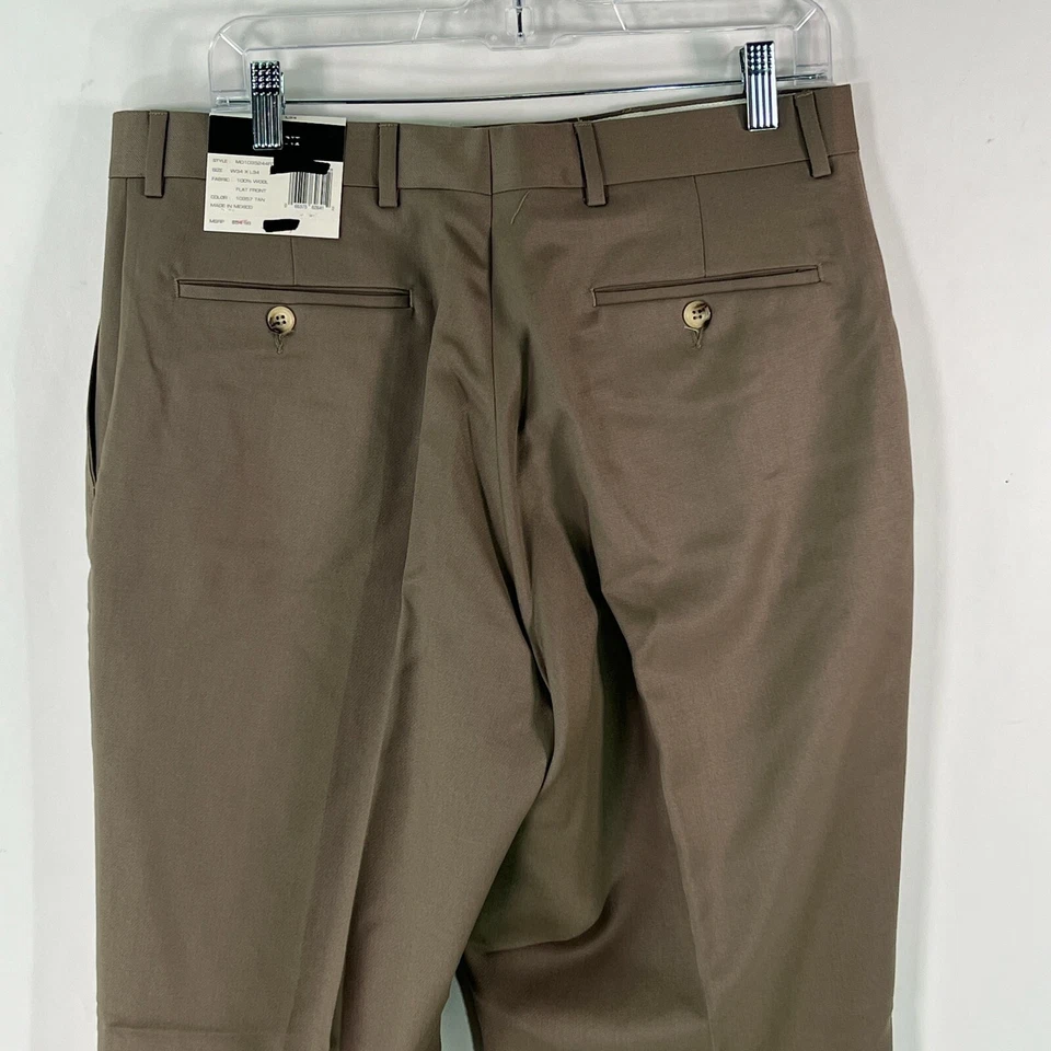 Pantalones de vestir Alfani para hombre frente plano pierna recta tiro alto lana tostado talla 34X34 Foto 4 de 4