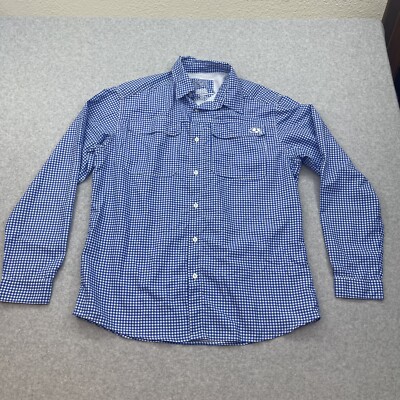 EAG Elite Engineered Angling Gear Shirt Mens LG Long Sleeve Blue Check Fishing