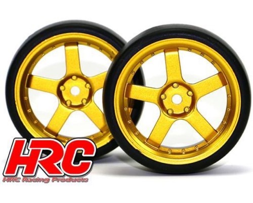 HRC Racing Reifen 1/10 Drift montiert 5-Spoke Gold Felgen 3mm Offset Slick ... - Bild 4 von 4