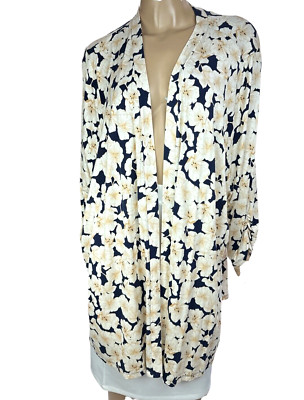 Lane Bryant Size 30/32 Long Open Front Ruana Cardigan Navy w White Flowers