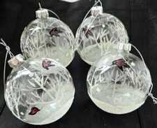 Red Bird Cardinal Glass Ornaments - Winter Birds Holiday
