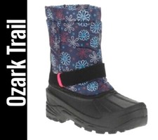 Ozark Trail insulated girls snow boots winter rubber rain size 1 navy floral