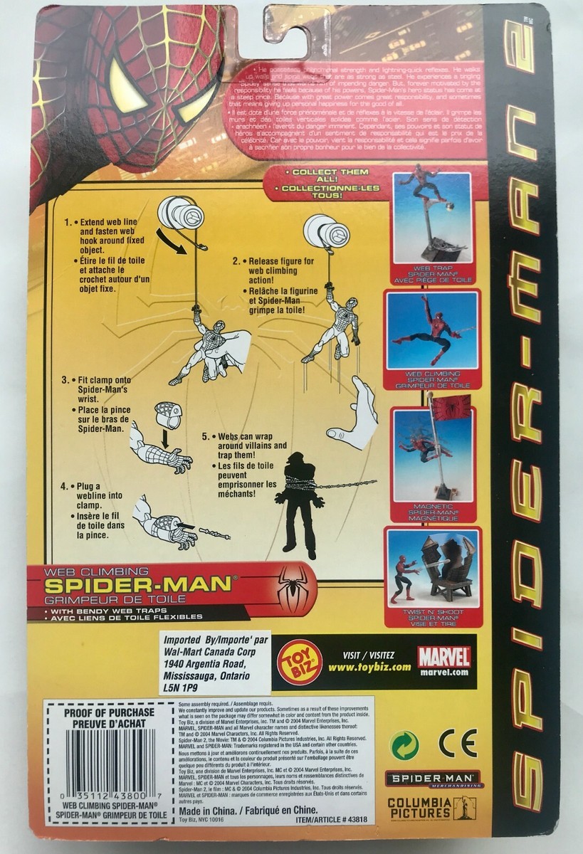 NEW TOY BIZ SPIDER-MAN 2 WEB CLIMBING ACTION FIGURE WITH BENDY WEB