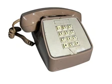 Vintage GTE Automatic Electric Tan Push Button Desk Telephone Model 80