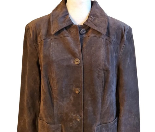 Style & Co Collection Women's 100% Leather Brown Suede Jacket with Pockets 16W - Picture 2 of 6