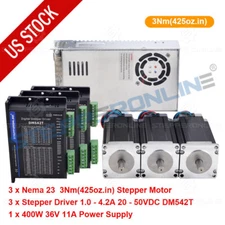 3 Axis Nema 23 Stepper Motor 425oz.in 4.2A & Driver DM542T & Power CNC Kit