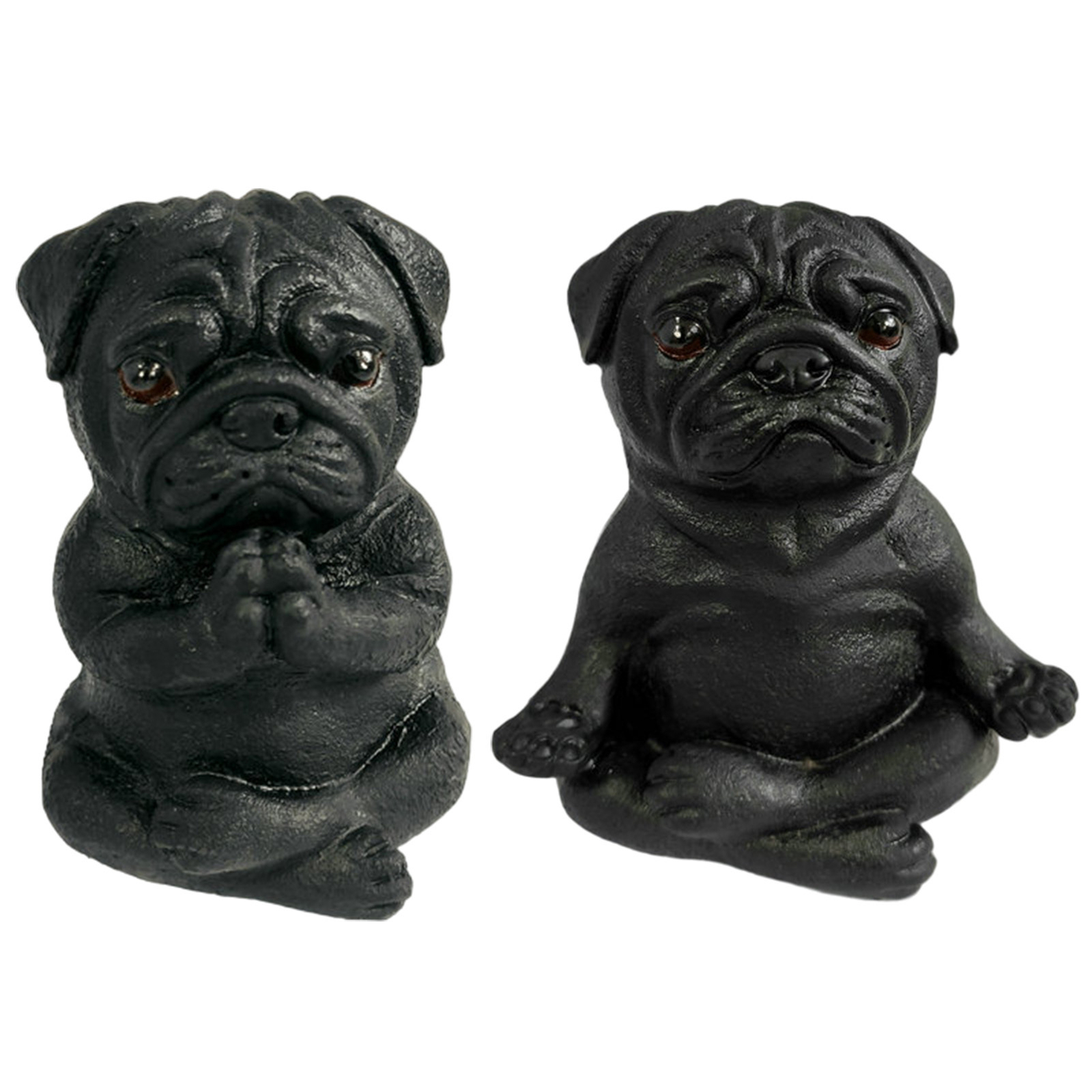 Meditation Dog Statue Resin Zen Yoga Pug Dog Sculpture for Car Decoration BLACK