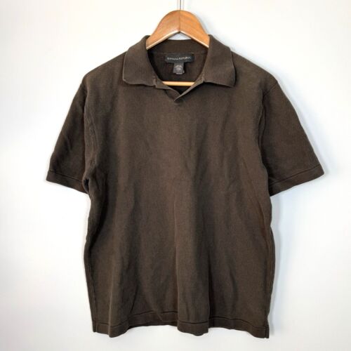 Vintage Banana Republic Polo Shirt Mens L Brown Short Sleeve No Button Cotton
