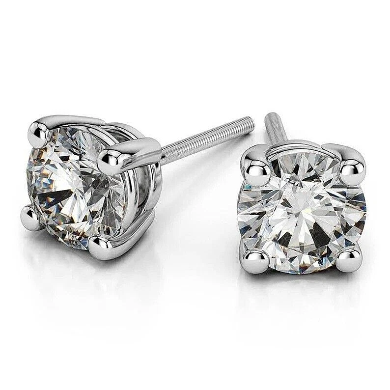1 Ct Round Cut VVS1/ D Lab Created Stud Earrings 14K White Gold 6mm Screw Back - Image 3 of 4