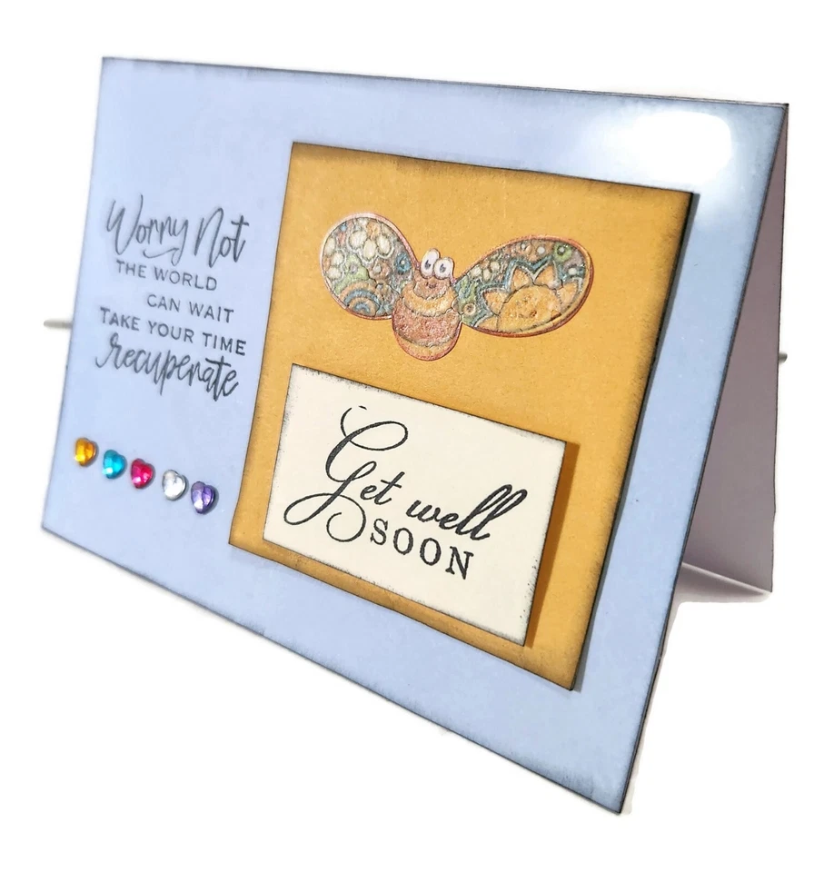 GET WELL SOON Greeting Card WORRY NOT RECUPERATE - Handmade A2 White Base SALE - Image 2 of 2