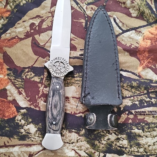 Wiccan Pagan Ceremonial Dagger with Pentagram, Runes, Wood Handle, Sheath