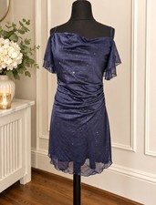 Cider Ladies Navy Glitter Ruched Dress Adjustable Straps Size L New With Tags