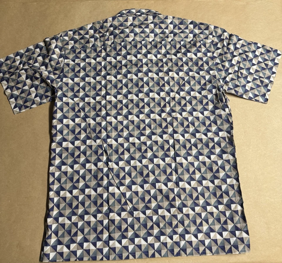 Burma Bibas Dress Shirt Mens Large Blue Tan Brown Hawaiian Button Up 60 Singles - Image 4 of 4