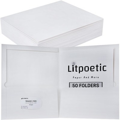50 Pack Glossy Laminated Paper Folders with 2 Deep Pockets & Business Card Sl...