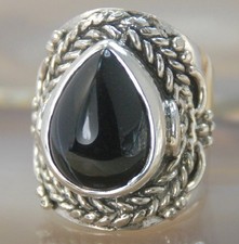 Black Agate Gemstone Silver Handmade Ring Jewelry Size 9 R902