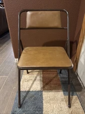 Vintage Cosco Metal Folding Chair Coffee Brown Padded Vinyl, Clean