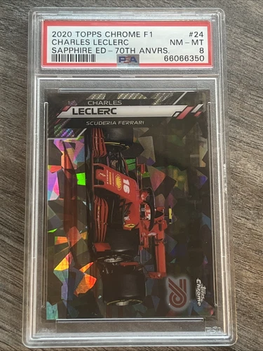2020 Topps Chrome Formula 1 #24 Charles Leclerc Sapphire Ed 70th Anniv /70 PSA 8