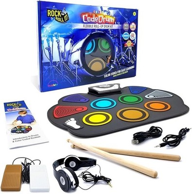 Electronic Roll Up Drum Kit Portable Silicone Drum Set w Headphones Pedals