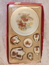 10pc Miniature Tea Set Decorative Porcelain Floral  Bears Collectible w/ Box