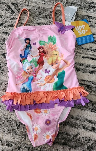 Disney Store Fairies Swimsuit Size 5/6 Tinkerbell One Piece Tink Pink