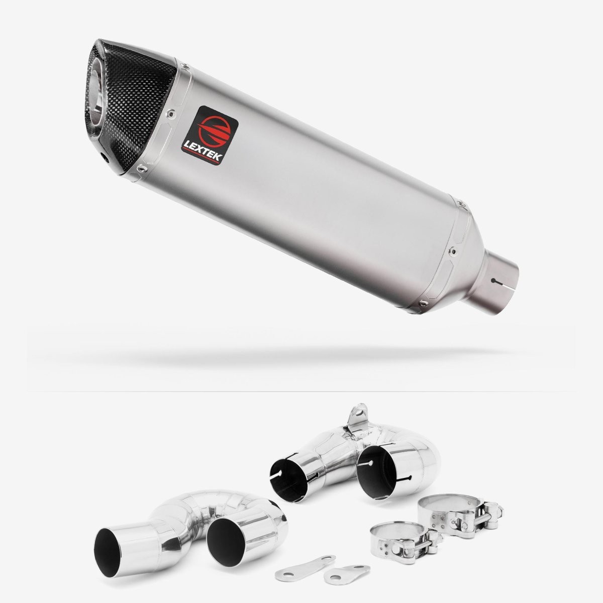 Lextek Stainless Steel VP1 Matt 300mm Exhaust with Link Pipe Silencer Chrome