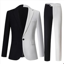 Men's Fashion Black White Patchwork Evening Party Prom Suit Casual Smart Blazer