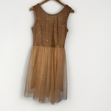 Bery Love Women’s Sequin Gold Dress Size Medium Zip Back Short Sleeve