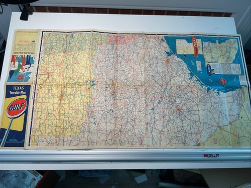 VINTAGE 1950'S GULF OIL CO. TEXAS TOURGIDE MAP WITH ADS - Bild 5 von 15