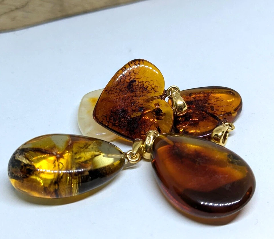 Lotto di 5 ciondoli in ambra naturale del Baltico all'ingrosso in argento... - Immagine 3 di 4