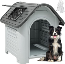 Large Dog House Outdoor Plastic Doghouse Water Resistant Pet House with Adjustab