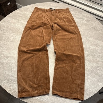 Houston White Brown Wide Leg Double Pleat Trouser Corduroy Pants Size 33x28