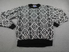 Vintage Sweater Womens Large White Geometric Knit Funky Retro 90s Art
