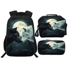 Snapjet Wolf Backpack 3PCS 16" Preschool Elementary Schoolbag with Lunch Box ...