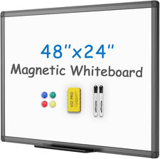 VIZ-PRO Magnetic Whiteboard/Dry Erase Board with Black Aluminium Frame, 48 X 24