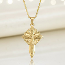 Halskette - Damen - Anhänger - Kreuz - katholisch - Christus - 750 Gelbgold plattiert